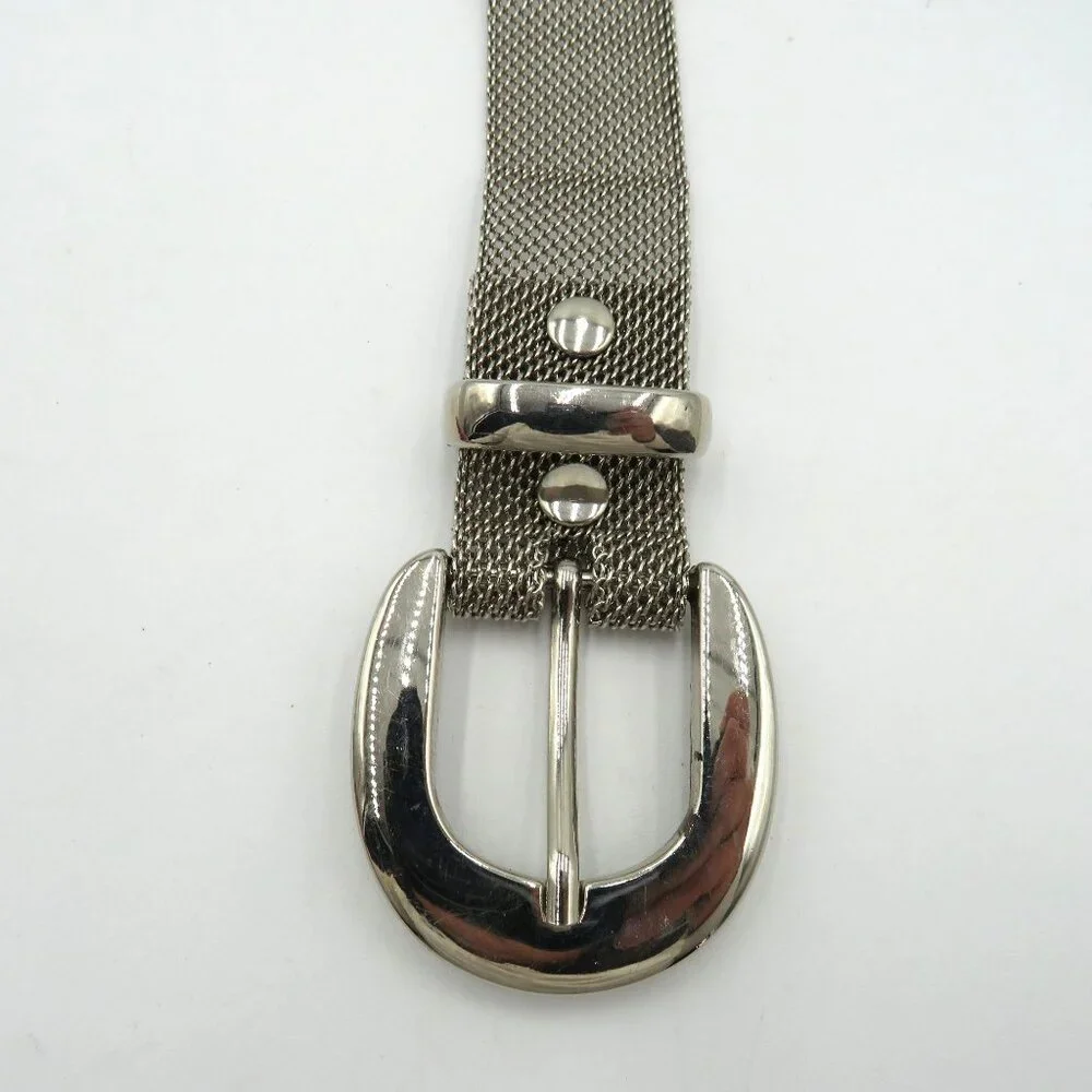 Silver Tone Mesh Belt Womens Size 33 Butterfly‎ Medallions Metallic Buckle